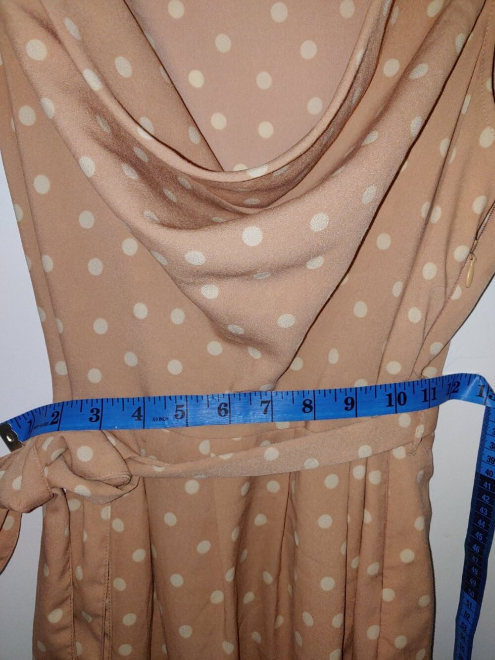 Blush Pink Polka Dot Sleeveless Fit & Flare Dress with Tie Waist - Picture 4 of 5